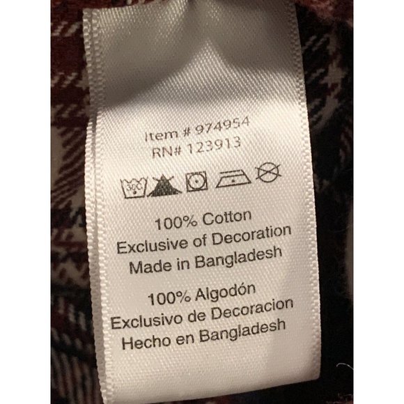 JACHS Flannel Button Up Mens Shirt Size XL Plaid Cotton Burgundy Long Sleeve - Picture 5 of 5